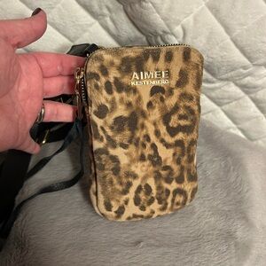 Aimee Kestenberg Leather Leopard Phone Carry Case Wallet Purse Bag